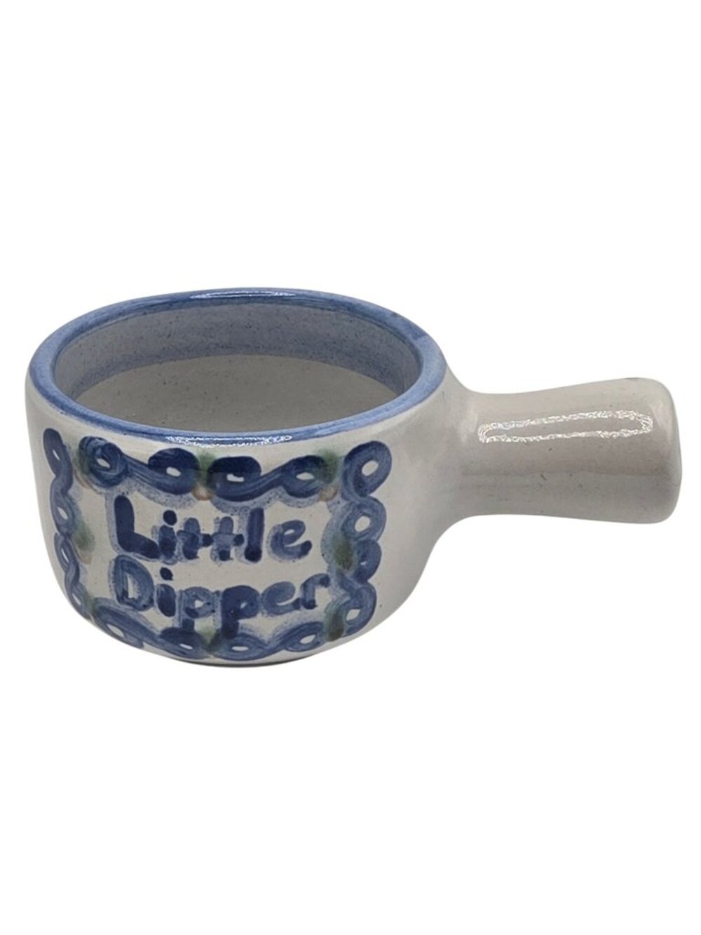 MA Hadley Little Dipper Handled Ceramic Bowl Blue Floral Design Folk Art Empty